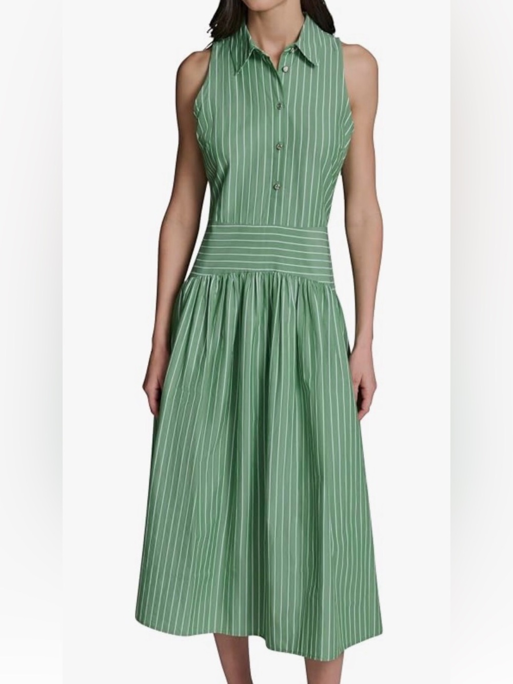 Karl Lagerfeld Green Striped Sleeveless Midi Dress